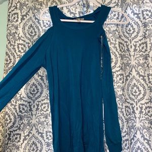 blue cold shoulder sweater